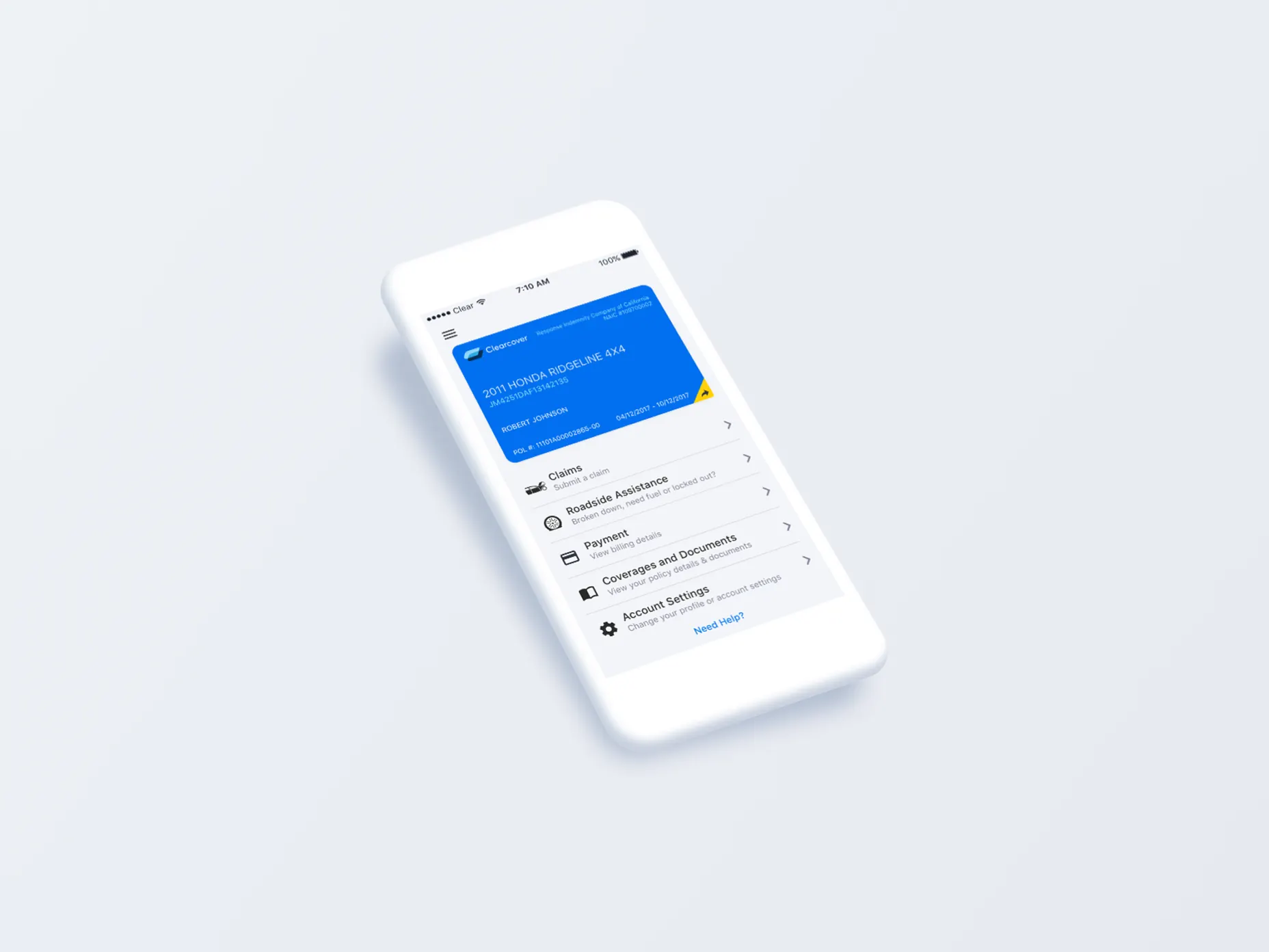 Clearcover iOS app — policy and documents overview