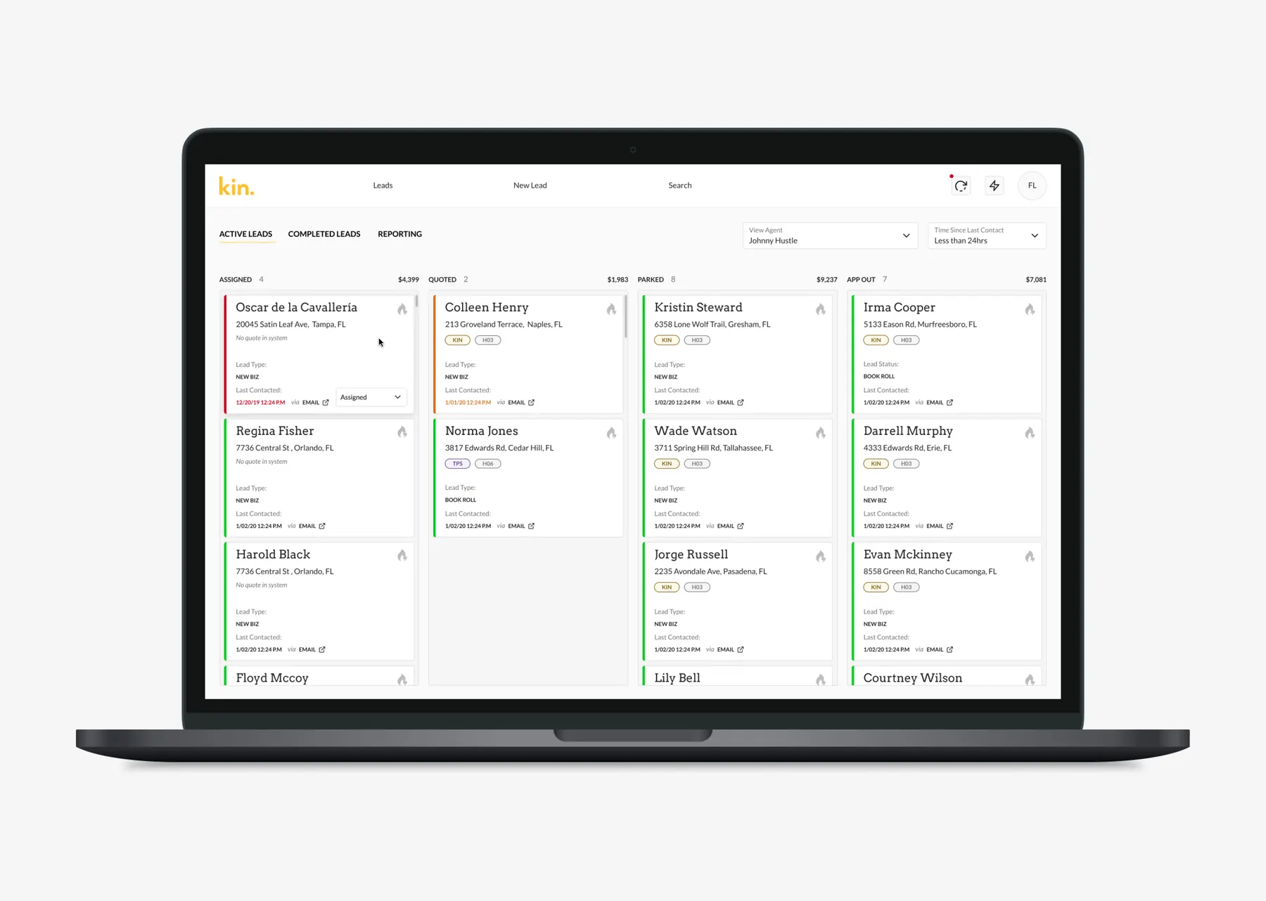 Kintranet — agent dashboard overview