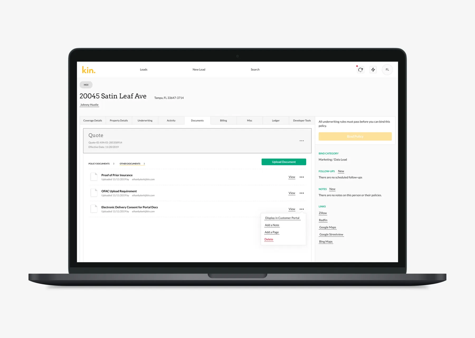 Kintranet — policy detail experience