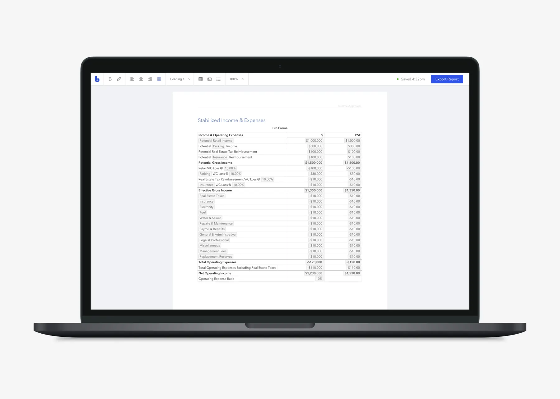 Parsel — report content and layout